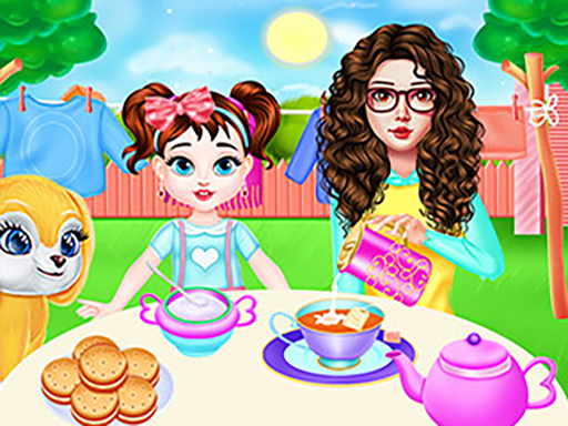 Mãe e Taylor lavando vestuário